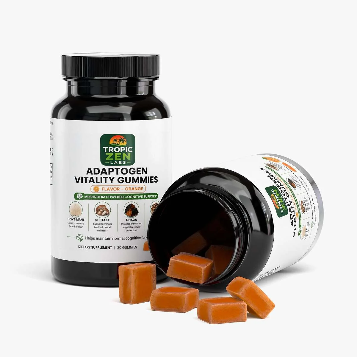Open bottle of Adaptogen Vitality Gummies
