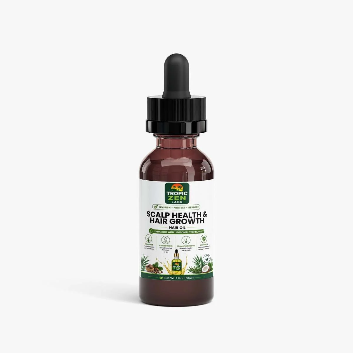 Hair Oil for Scalp Health and Hair Growth supplement bottle by TropicZen Labs