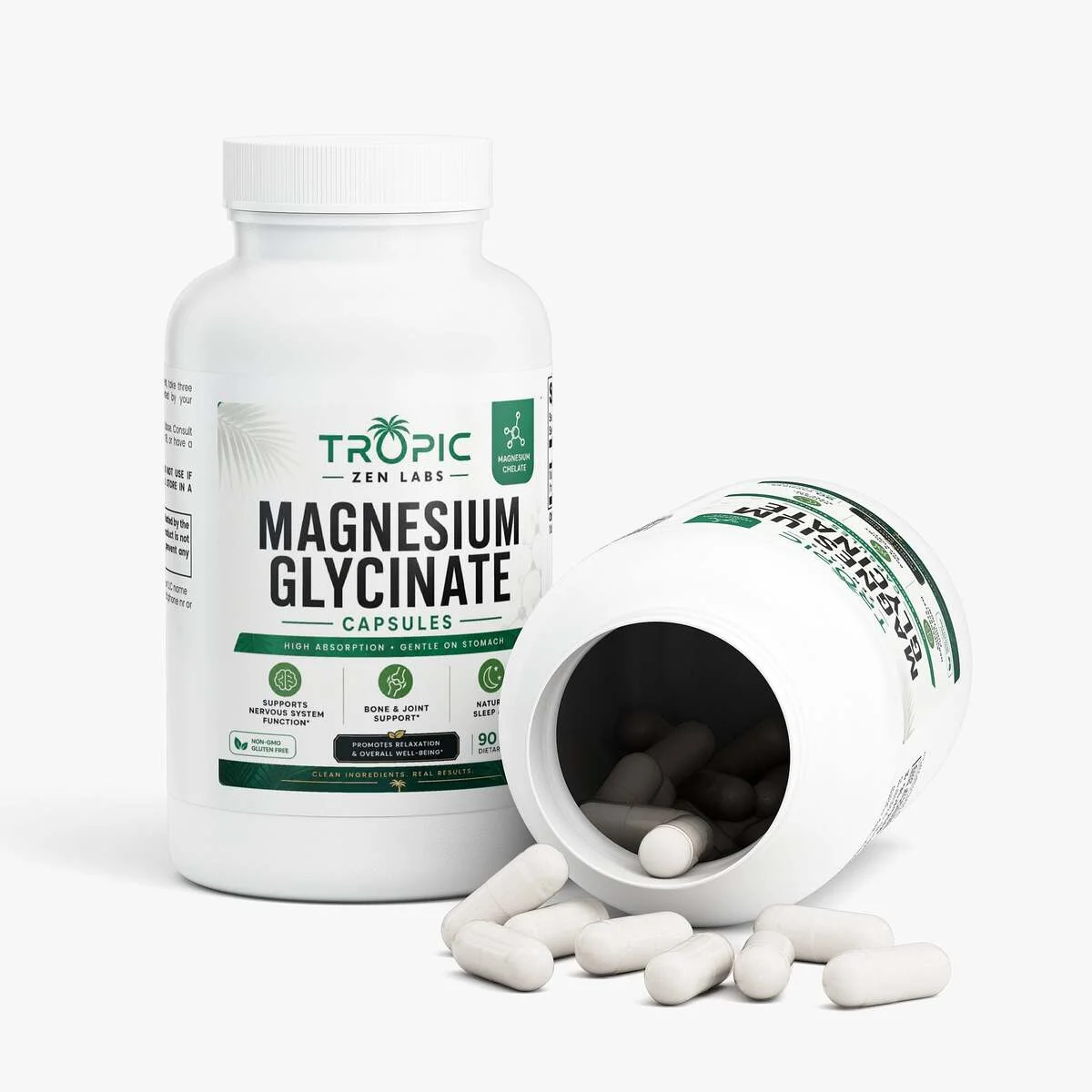 Open bottle of Magnesium Glycinate