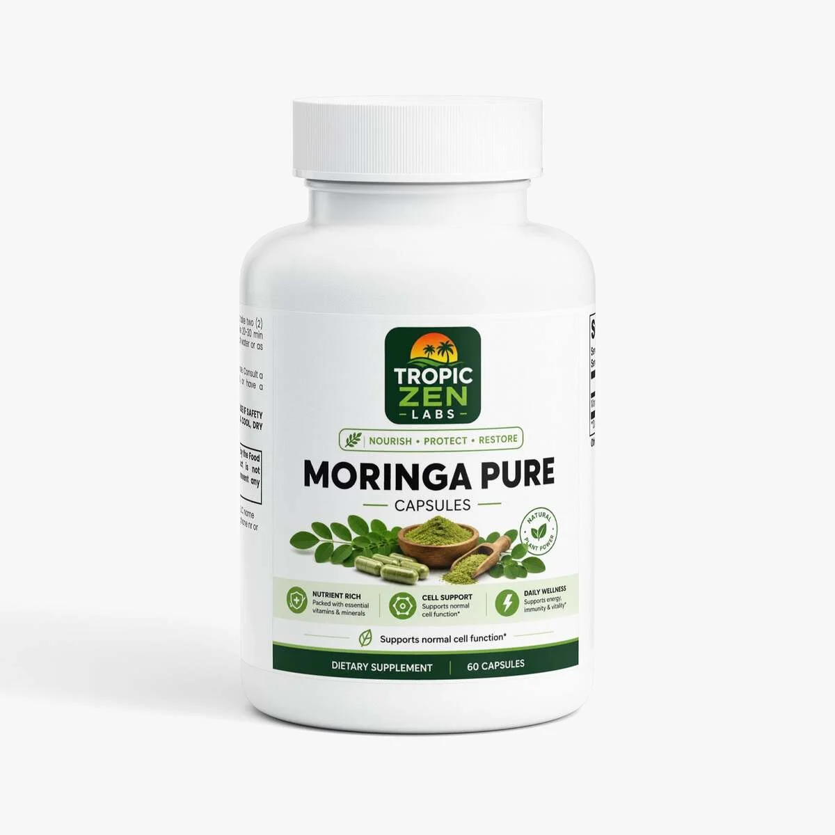 Moringa Pure supplement bottle by TropicZen Labs