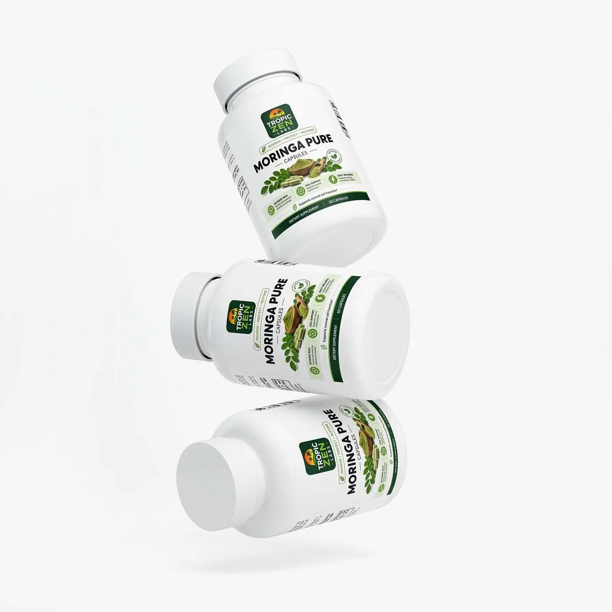 Close up of Moringa Pure capsules
