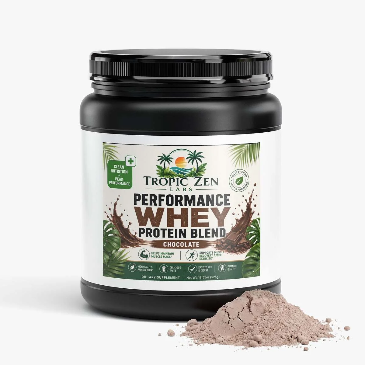 Performance Whey Protein Blend (Chocolate) wellness product lifestyle image by TropicZen