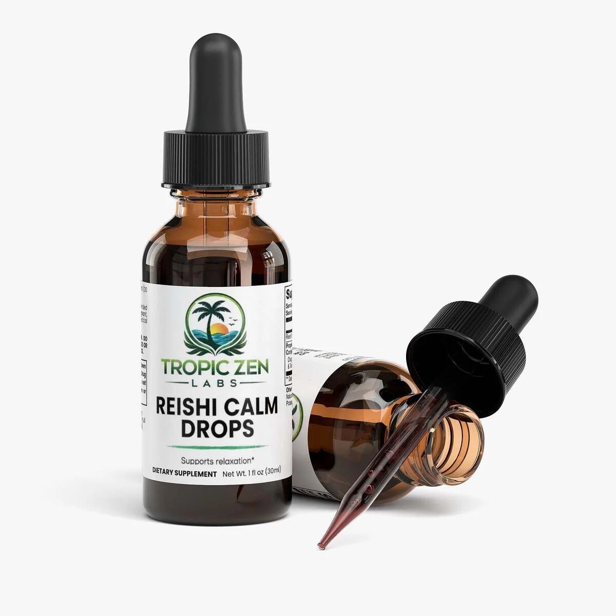 Open bottle of Reishi Calm Drops