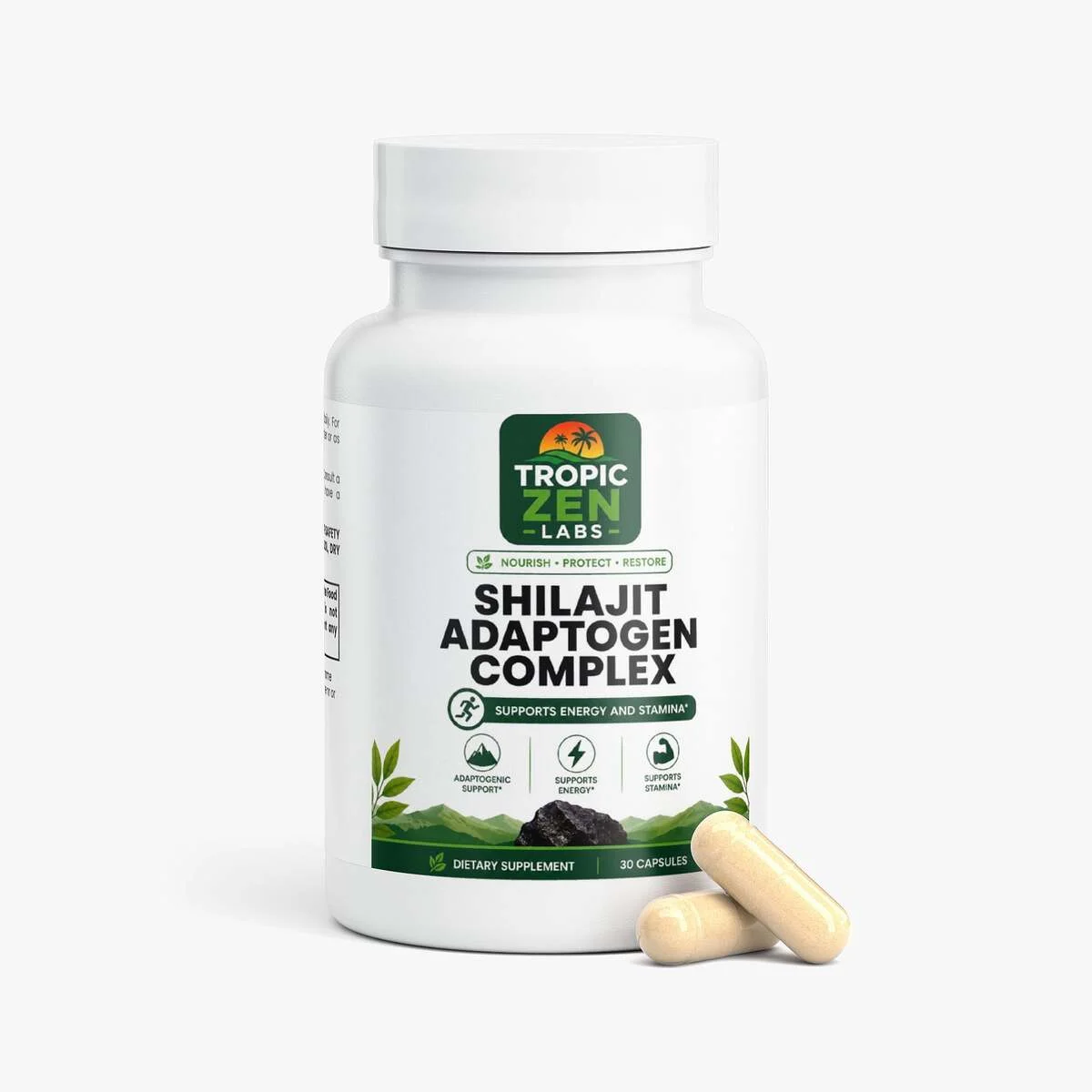 Shilajit Adaptogen Complex supplement bottle by TropicZen Labs