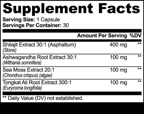Close up of Shilajit Adaptogen Complex capsules