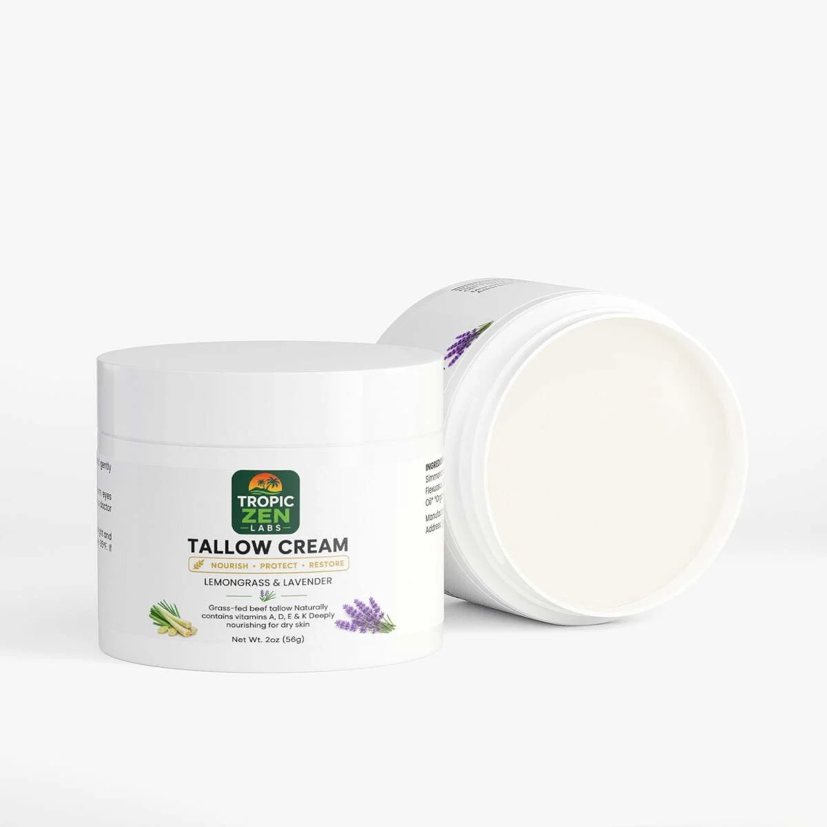 Open bottle of Tallow Cream Lemongrass & Lavender
