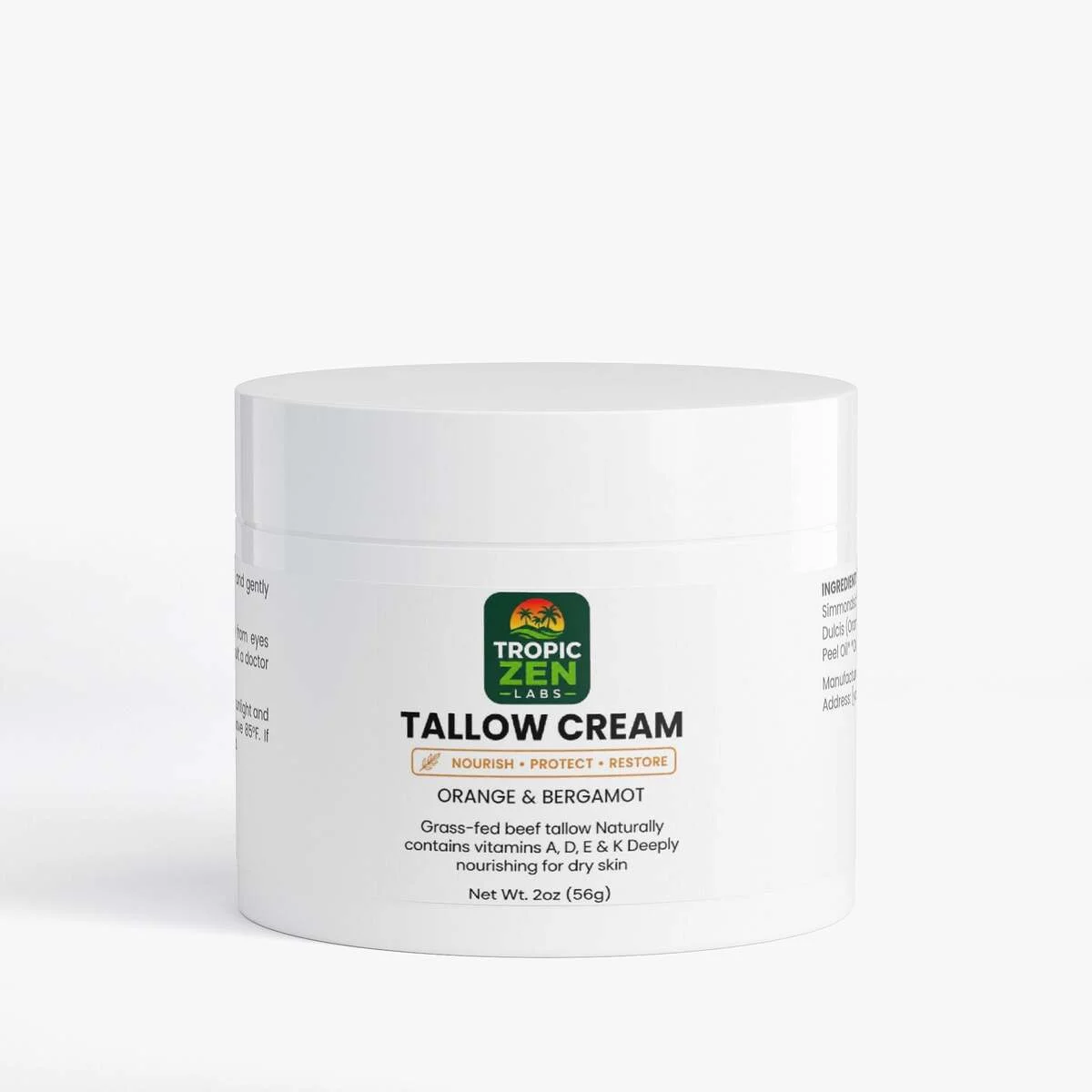 Tallow Cream Orange & Bergamot supplement bottle by TropicZen Labs